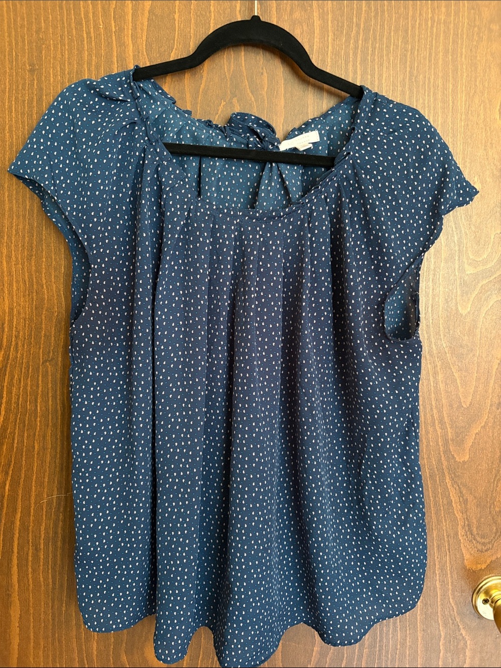 LC Lauren Conrad Navy Blouse with White Dot Print